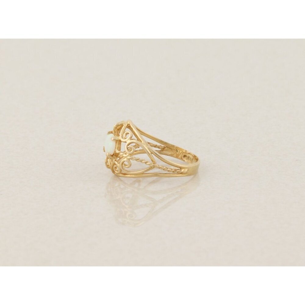 14k Yellow Gold Natural Opal Filigree Ring Size 6 - Picture 5 of 8